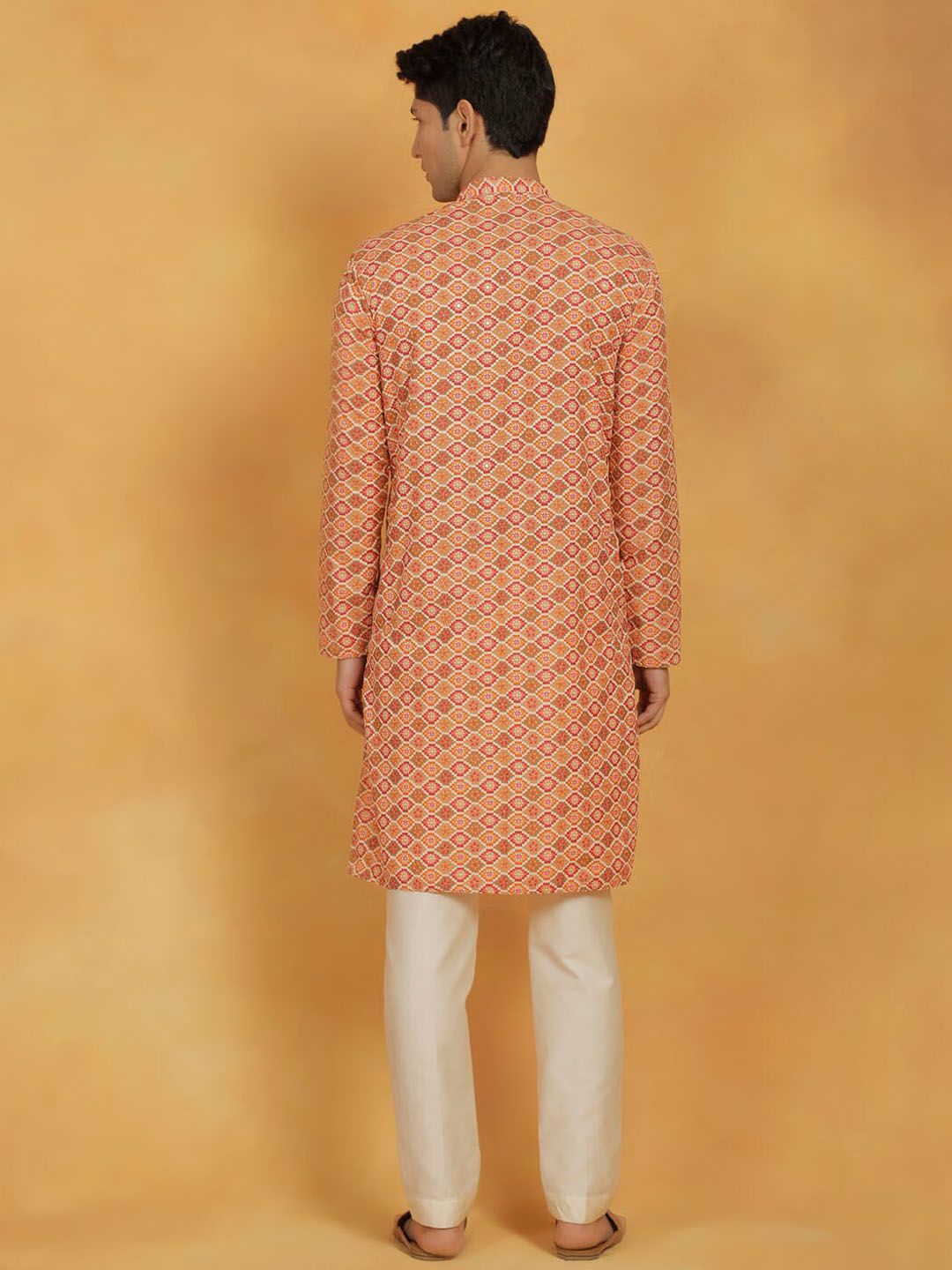 VASTRAMAY Ethnic Motifs Printed Thread Work Straight Kurta with Pyjamas