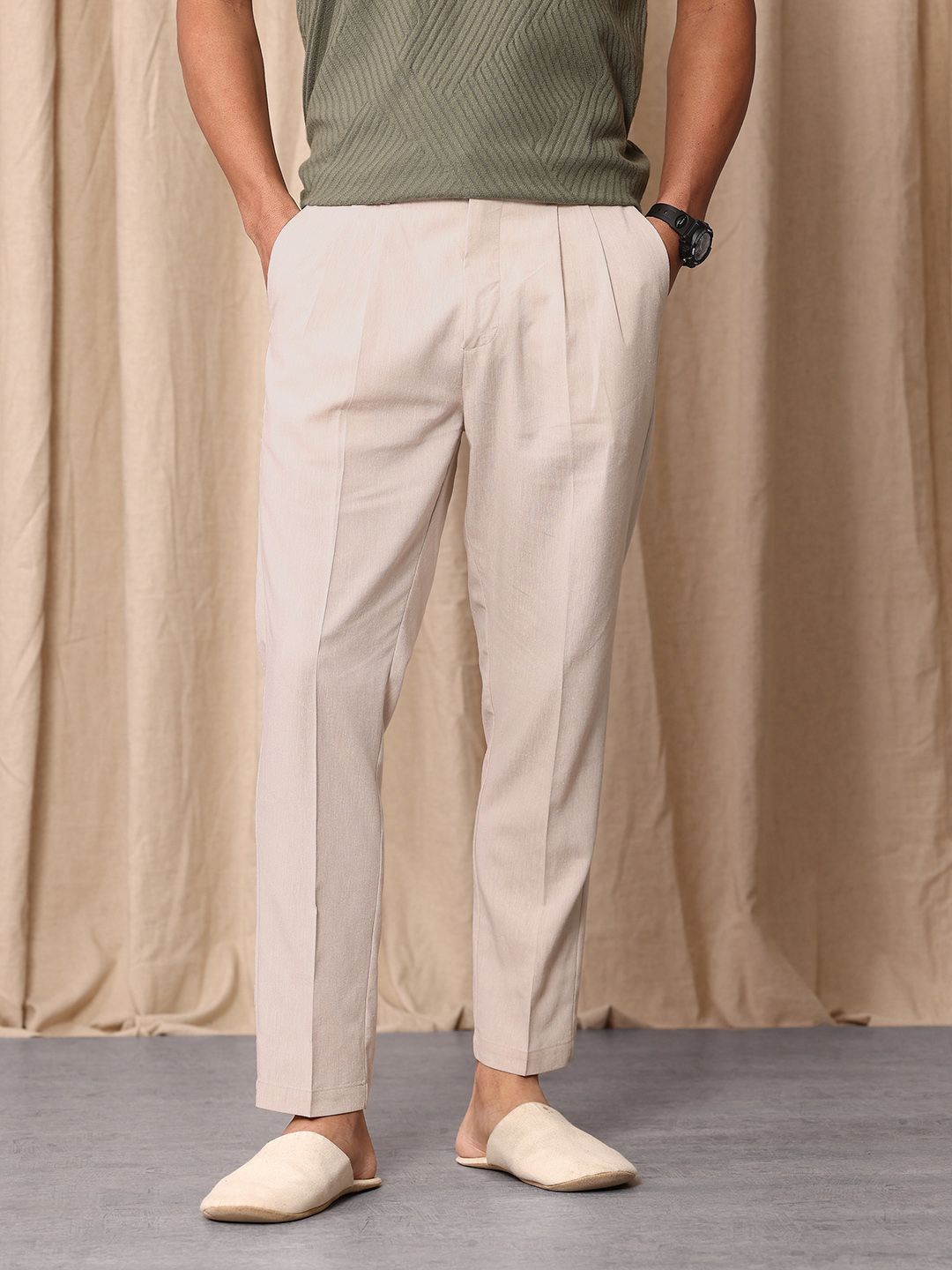 Mr Bowerbird Men Liberal Fit Pleated Trousers