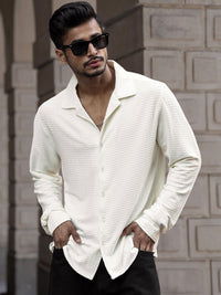 Powerlook Men Cuban Collar Textured Relaxed Fit Casual Shirt