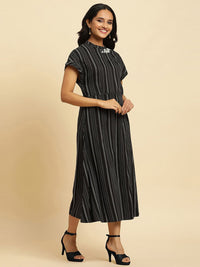 W Striped Cotton A-Line Midi Dress