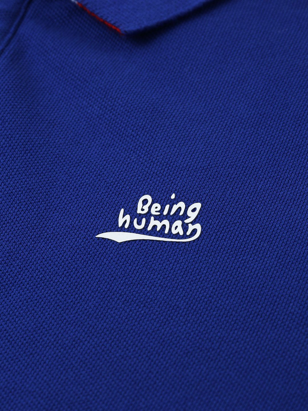 Being Human Men Blue Solid Polo Collar Pure Cotton T-shirt