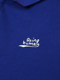 Being Human Men Blue Solid Polo Collar Pure Cotton T-shirt