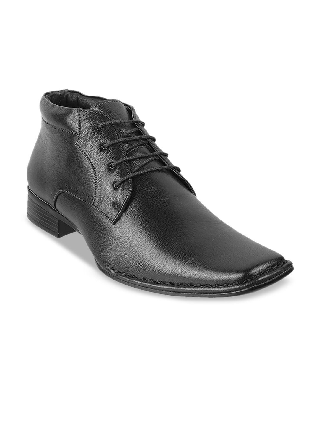 Mochi Men Black Solid Leather Formal Derbys