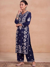 House of Chikankari Women Floral Embroidered Regular Chikankari Kurta with Palazzos