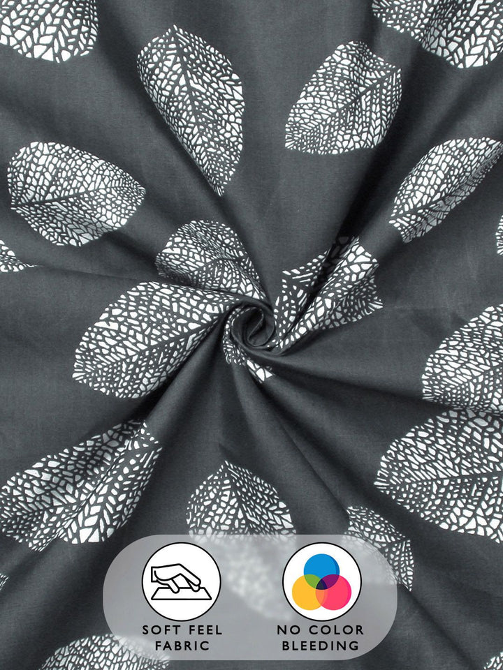 Story@home Arena Grey & White Floral Printed 180 TC Queen Bedsheet & 2 Pillow Covers