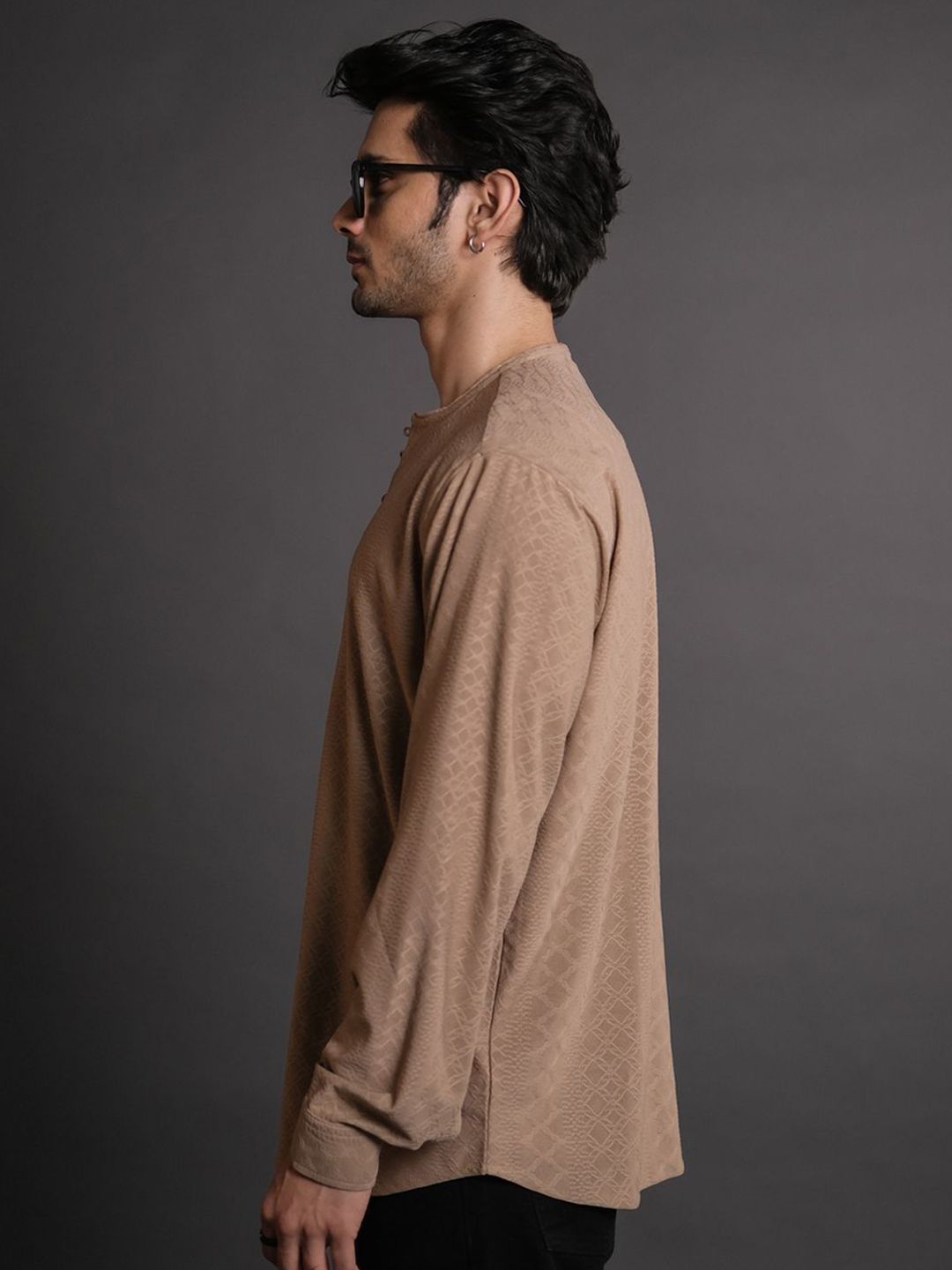 Powerlook Brown Self Design Half Placket Casual Shirt