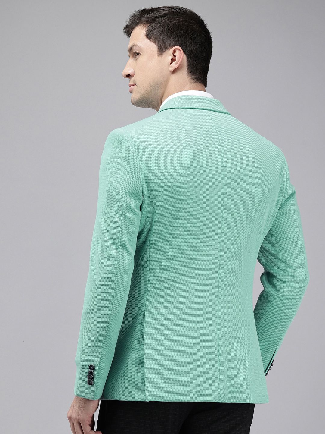 Park Avenue Notched Lapel Single Breasted Self Design Super Slim Fit Formal Blazer