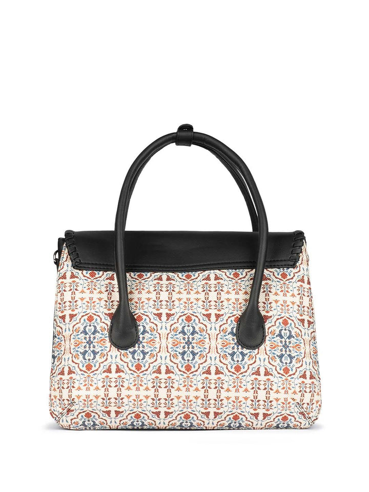ZOUK Agra Floral Printed Jute Handheld Bag