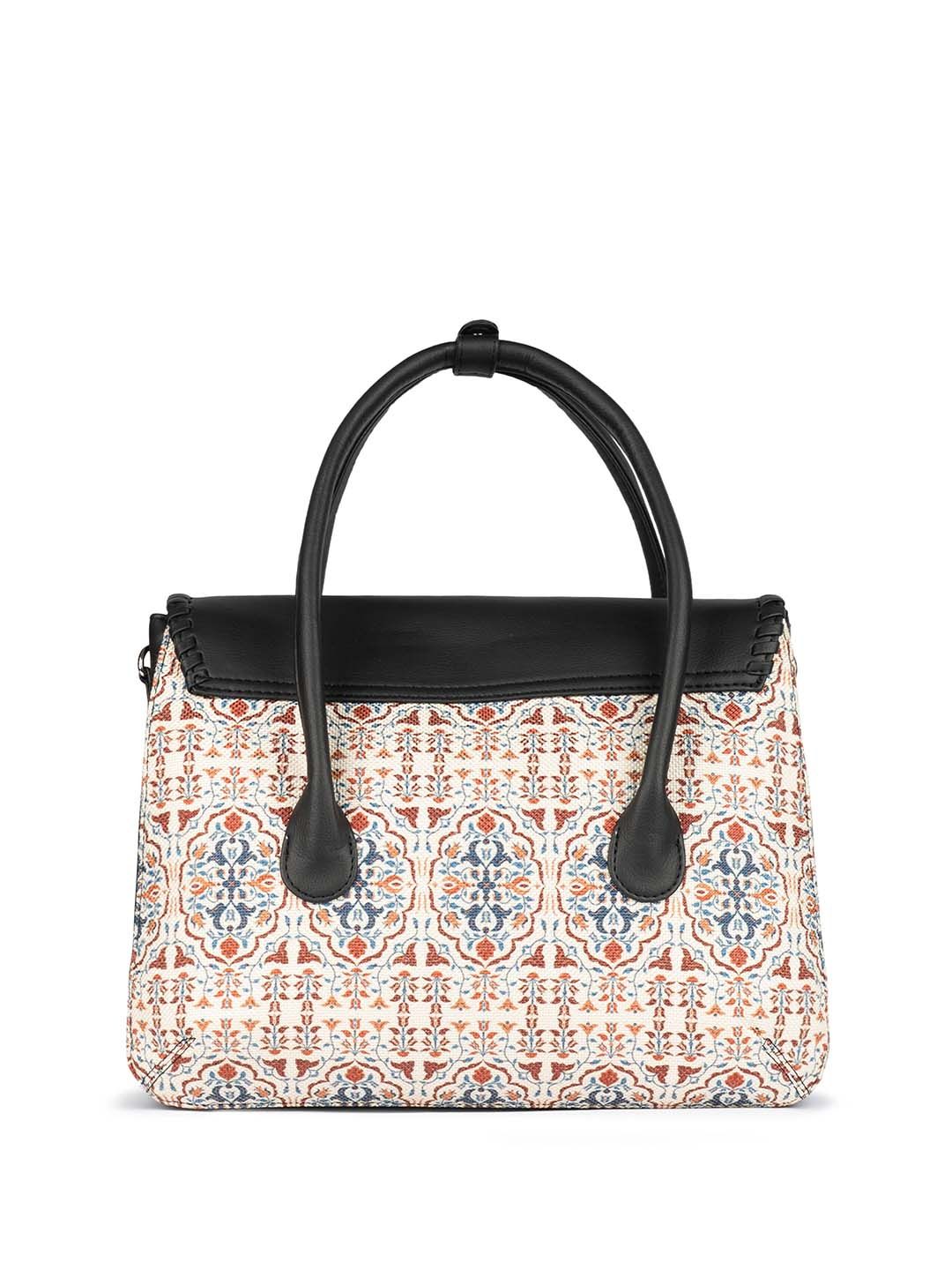 ZOUK Agra Floral Printed Jute Handheld Bag