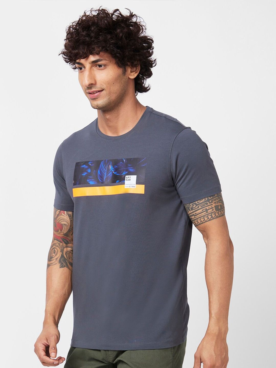 SPYKAR Graphic Printed Cotton Slim Fit T-shirt