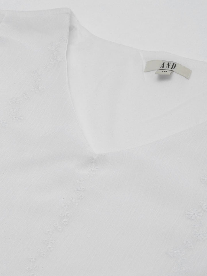 AND Women White Self Design Fit and Flare Dress
