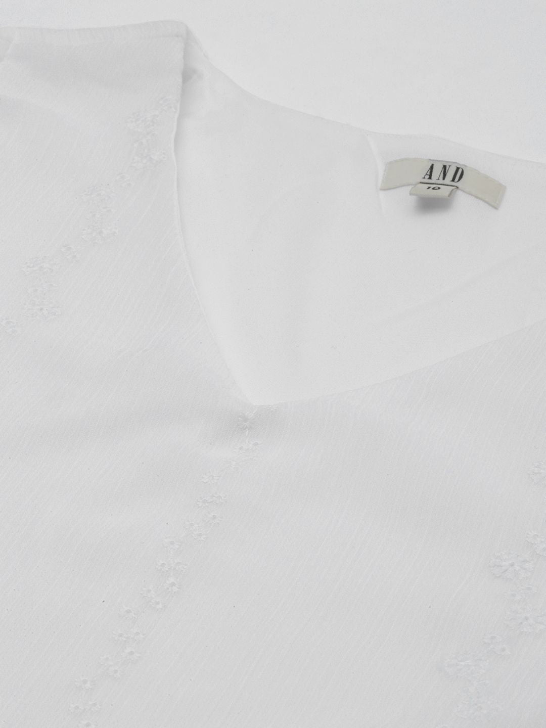 AND Women White Self Design Fit and Flare Dress