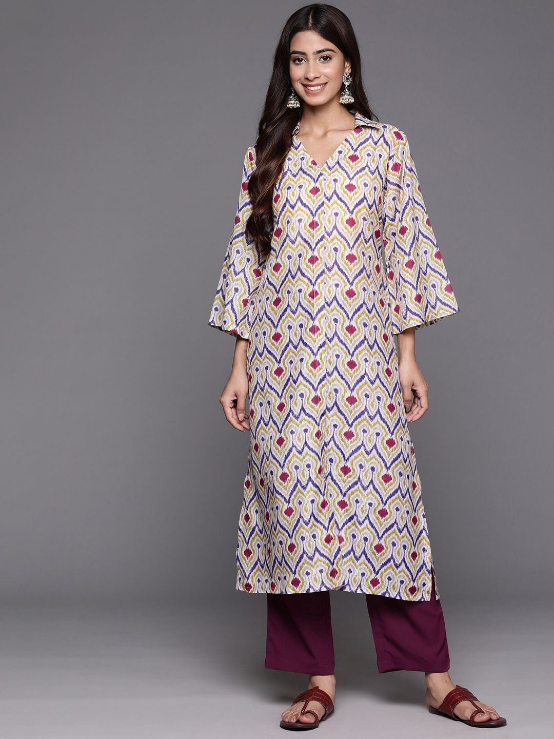 Varanga Abstract Woven Design Flared Kurta with Trousers