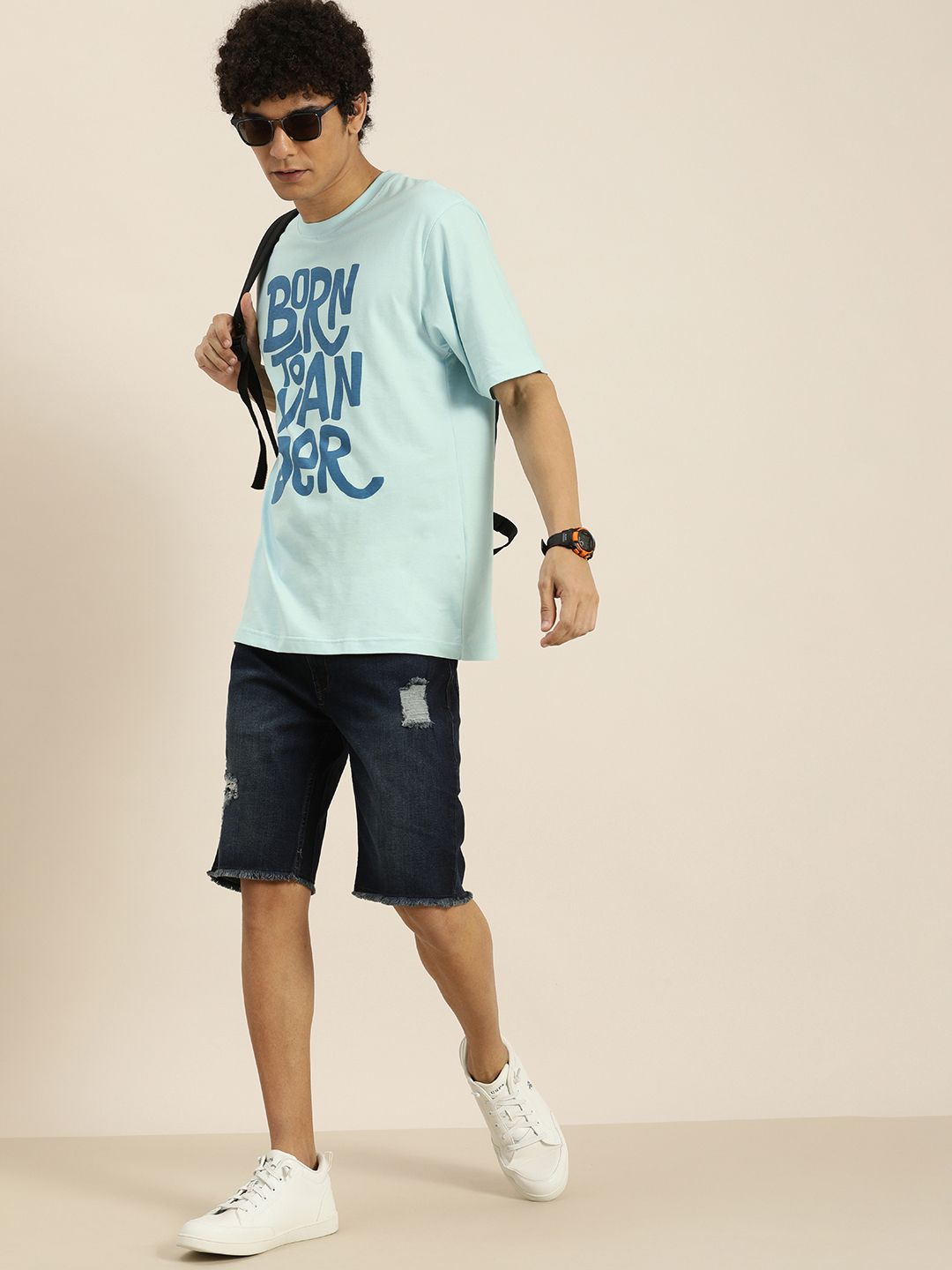DILLINGER Men Blue Typography Printed Pure Cotton Oversized T-shirt