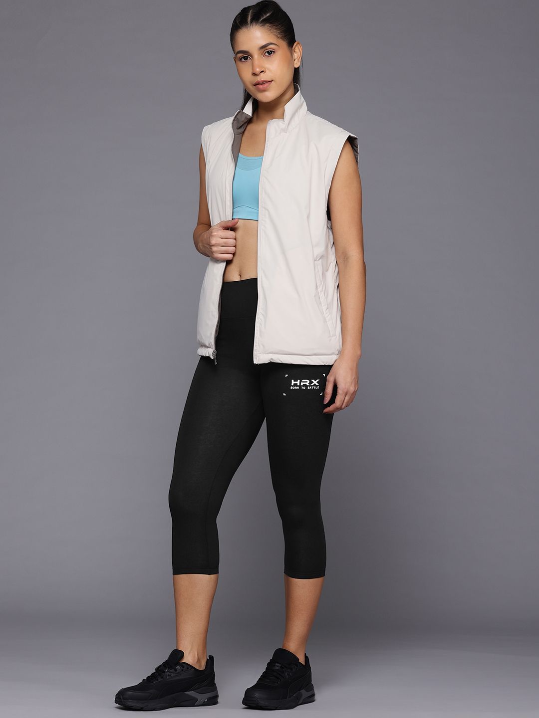 HRX by Hrithik Roshan Women Brand Logo Print Detail Three-Fourth Lifestyle Tights