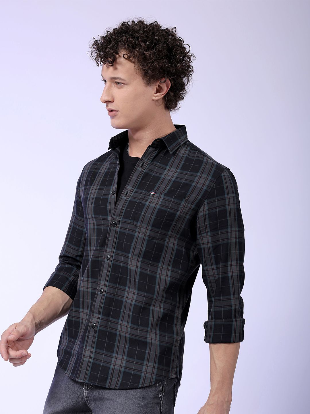 The Indian Garage Co Slim Fit Checked Pure Cotton Casual Shirt