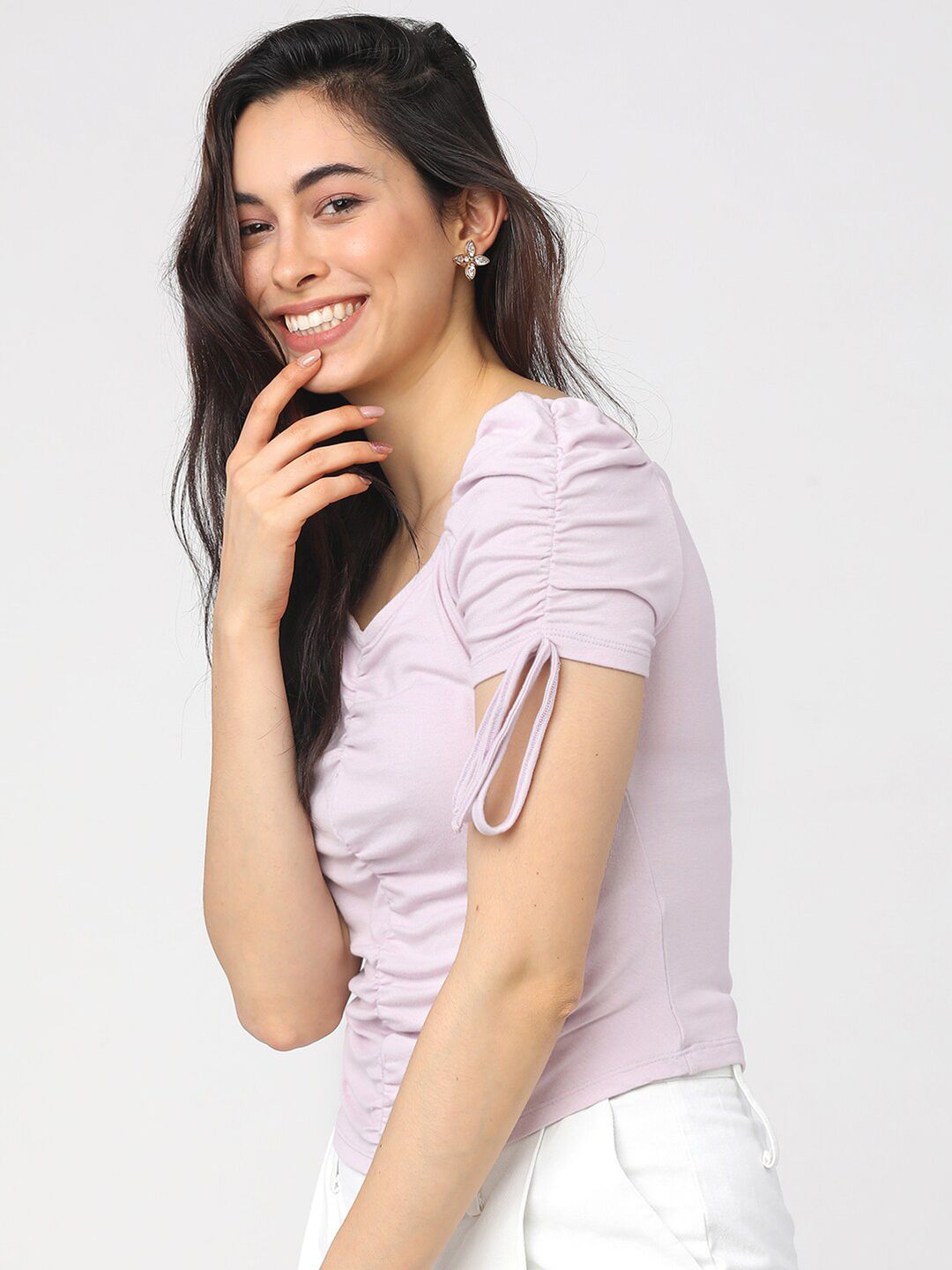 Tokyo Talkies Purple Solid Regular Top