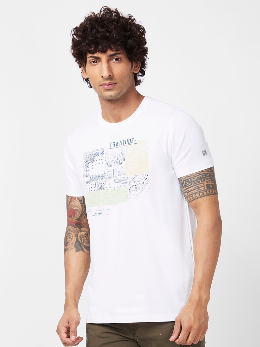 SPYKAR Typography Printed Slim Fit Cotton T-shirt