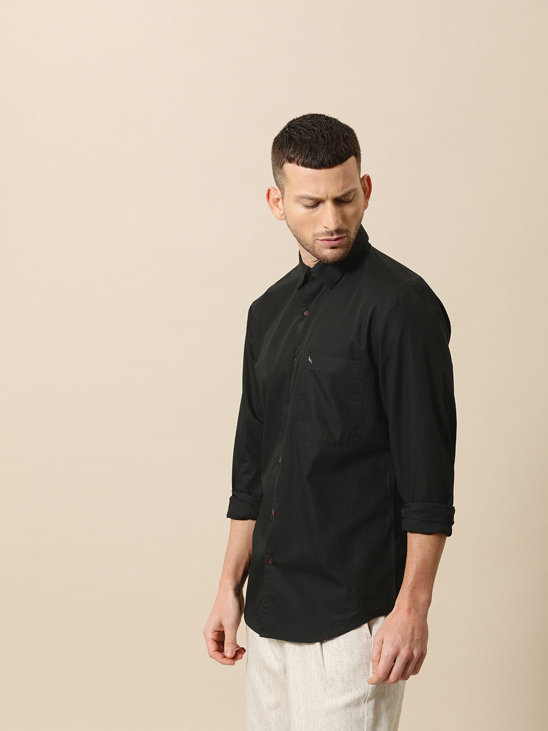 Mr Bowerbird Men Black Solid Tailored Fit Casual Shirt