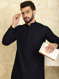 SOJANYA Kolar Mandarin Sulam Geometrik Lengan Panjang Kurta Kapas Tulen Dengan Churidar