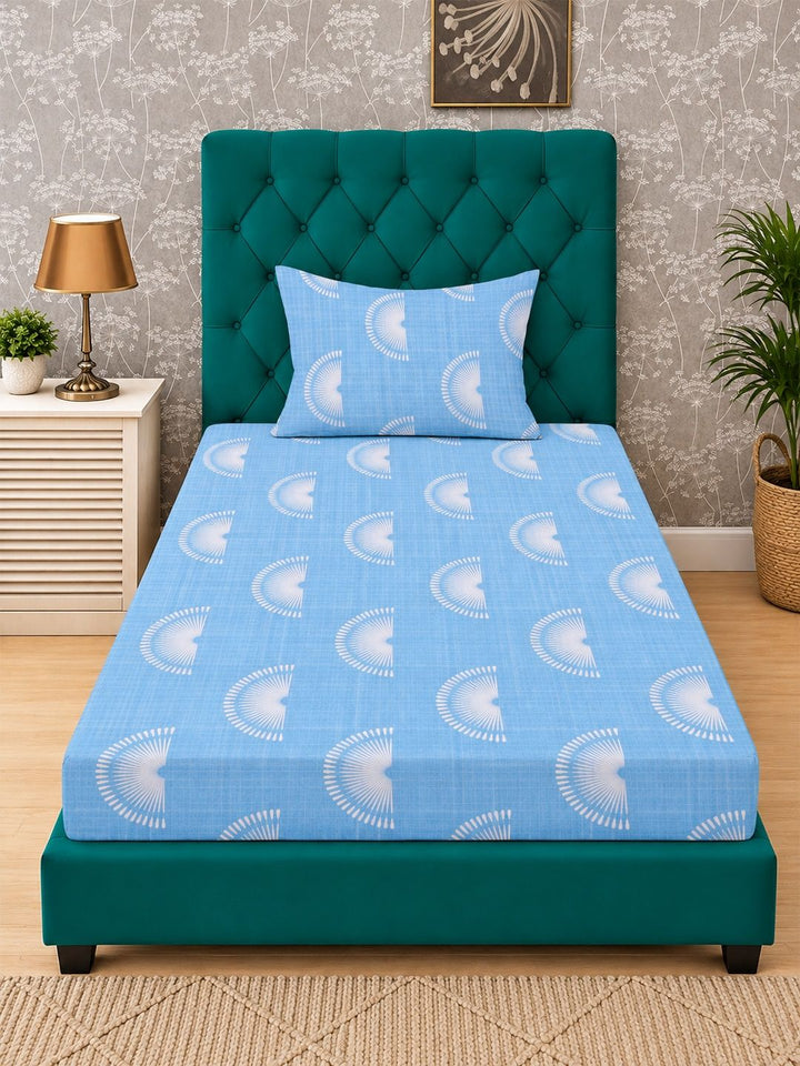 Myntra Elegant Homes Blue Geometric 300 TC Single Bedsheet with 1 Pillow Covers