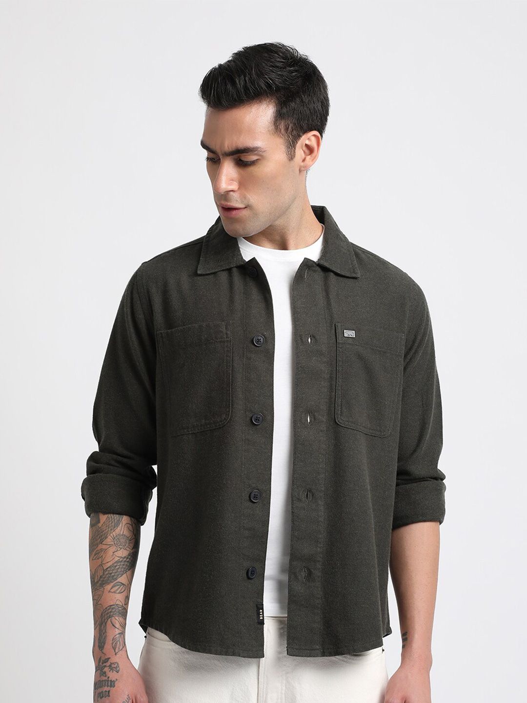 THE BEAR HOUSE Men Regular Fit Flannel Cotton Shacket