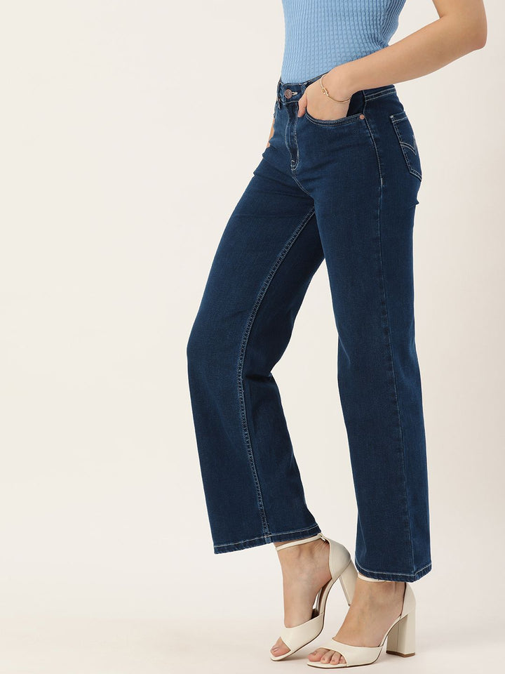 AND Women Wide Leg Light Fade Stretchable Mid-Rise Jeans
