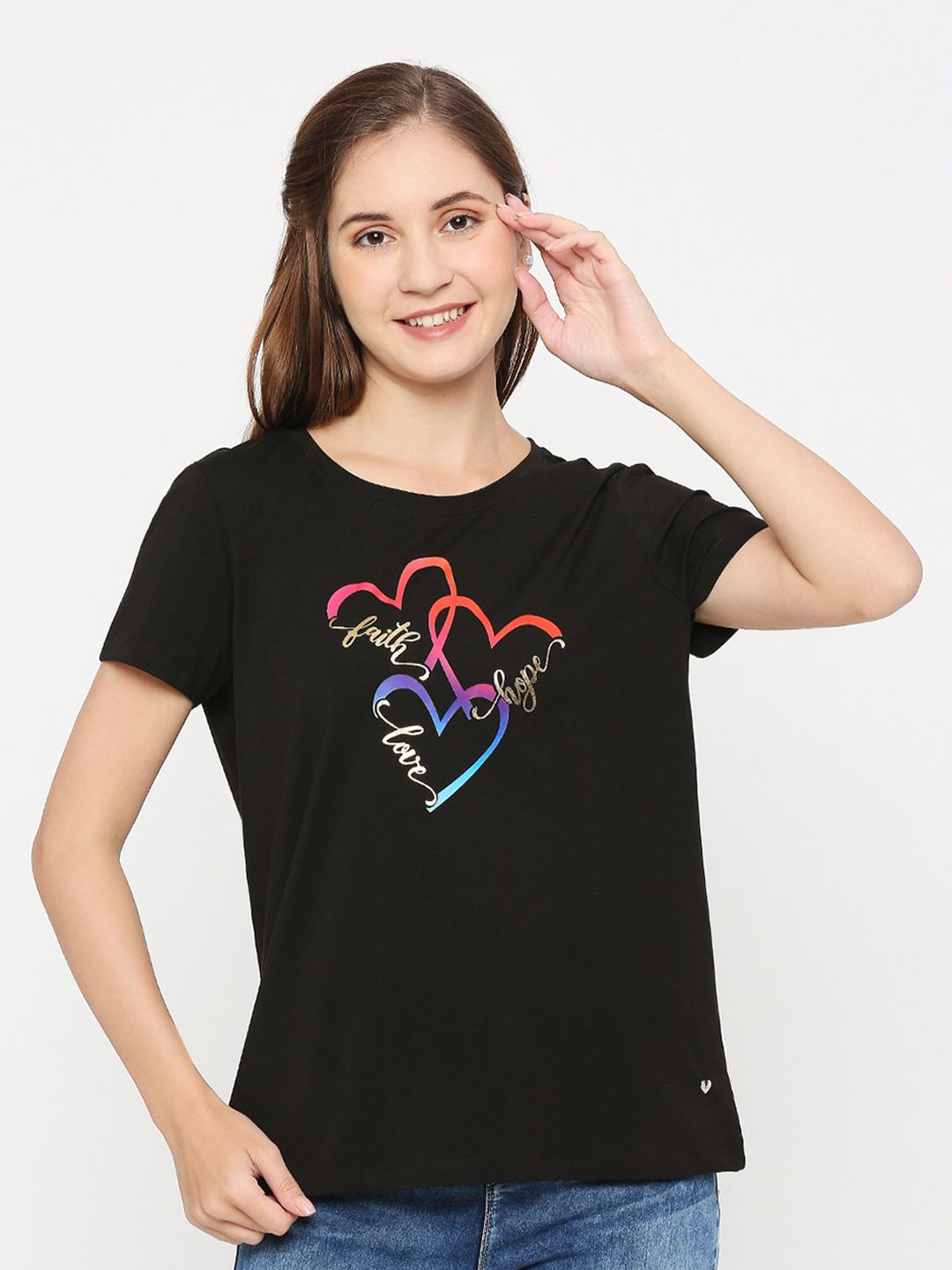 SPYKAR Women Black Printed T-shirt