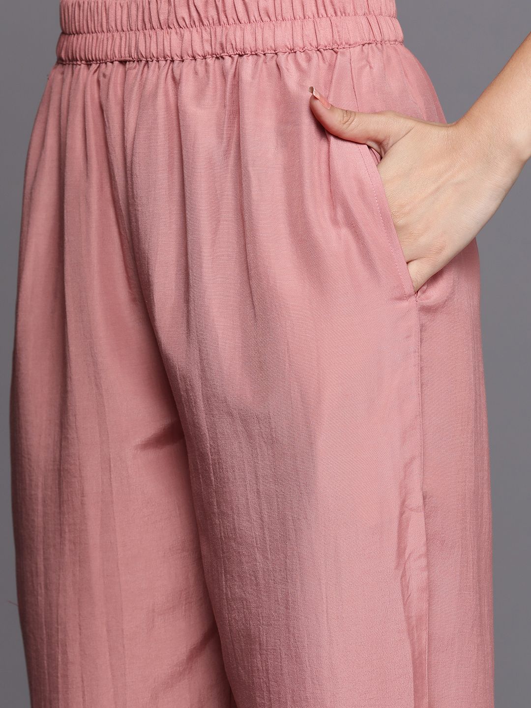 Libas Women Peach-Coloured Floral Kurta with Trousers & Dupatta