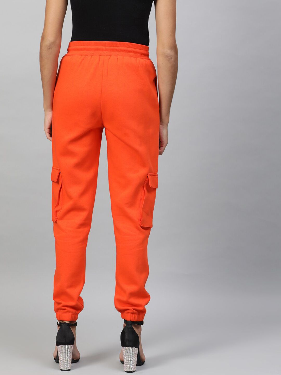 STREET 9 Women Orange & Black Regular Fit Printed Cargos