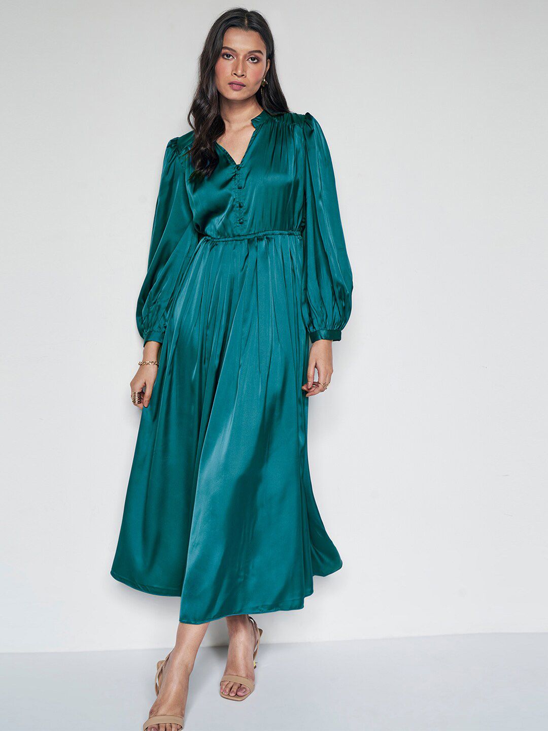 AND Shirt Collar Long Sleeves Maxi Dress