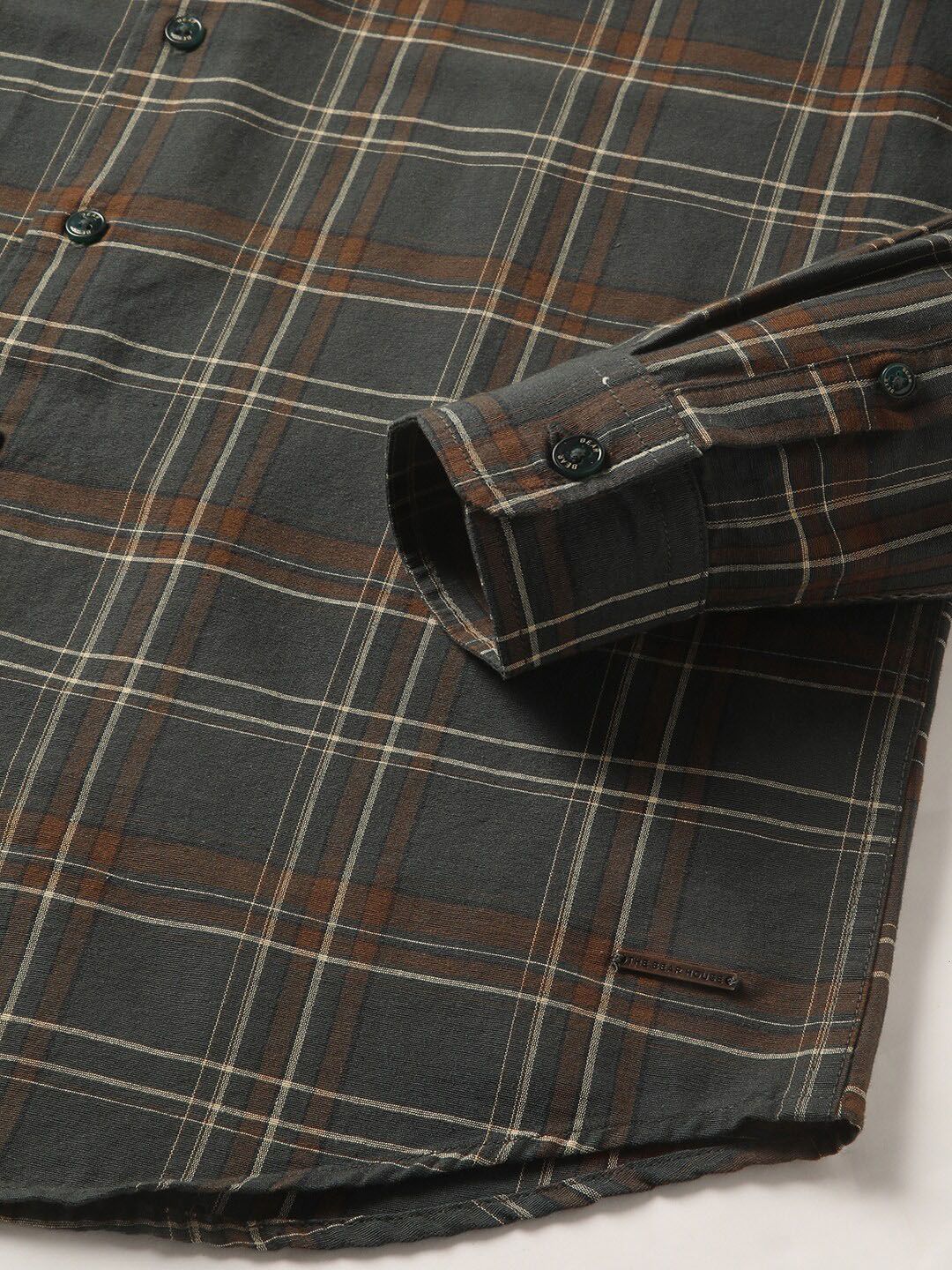 THE BEAR HOUSE Slim Fit Gingham Checked Pure Cotton Casual Shirt