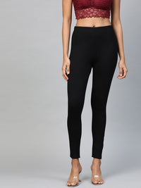 SASSAFRAS Women Black Slim Fit Solid Zip Hem Cropped Treggings