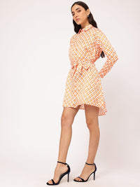 DressBerry Classy & Cool Geometric Printed Belted Mini Shirt Dress