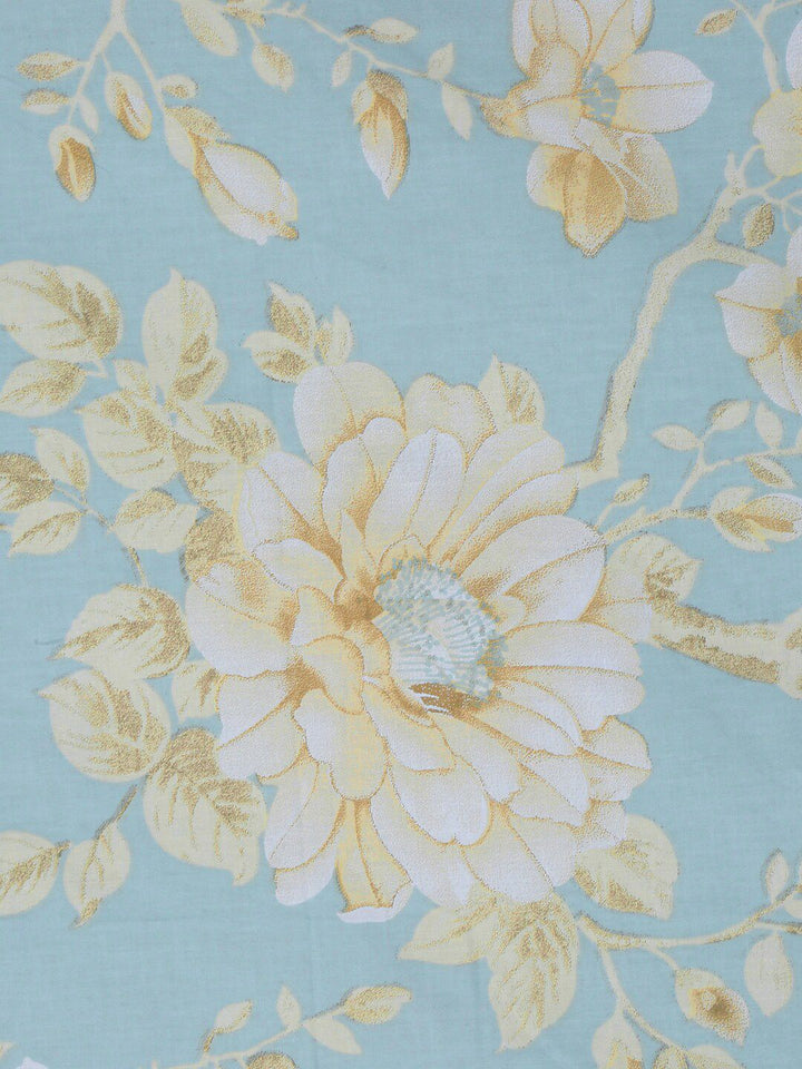KLOTTHE Blue Floral Pure Cotton 400 TC Super King Bedsheet with 2 Pillow Covers-270X270 cm