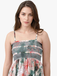 RAREISM Floral Printed Cotton Flared Off-Shoulder Fit & Flare Midi Dress