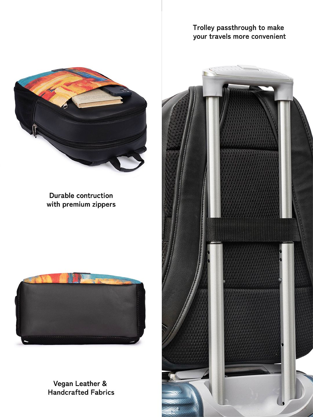 ZOUK Printed Vegan Leather 16 Inch Laptop Backpack with Compression Straps