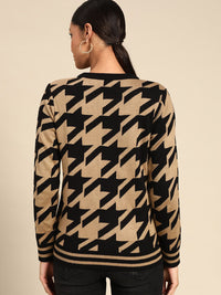 all about you Women Beige & Black Geometric Printed Pullover
