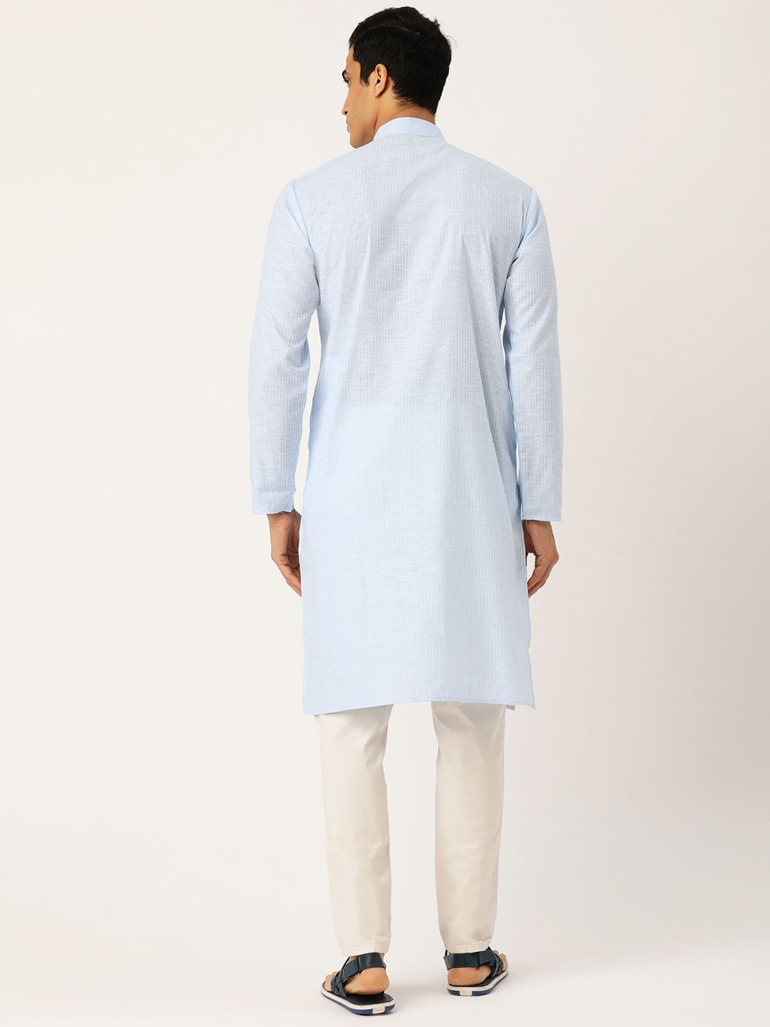 SOJANYA Men Blue & White Striped Straight Kurta