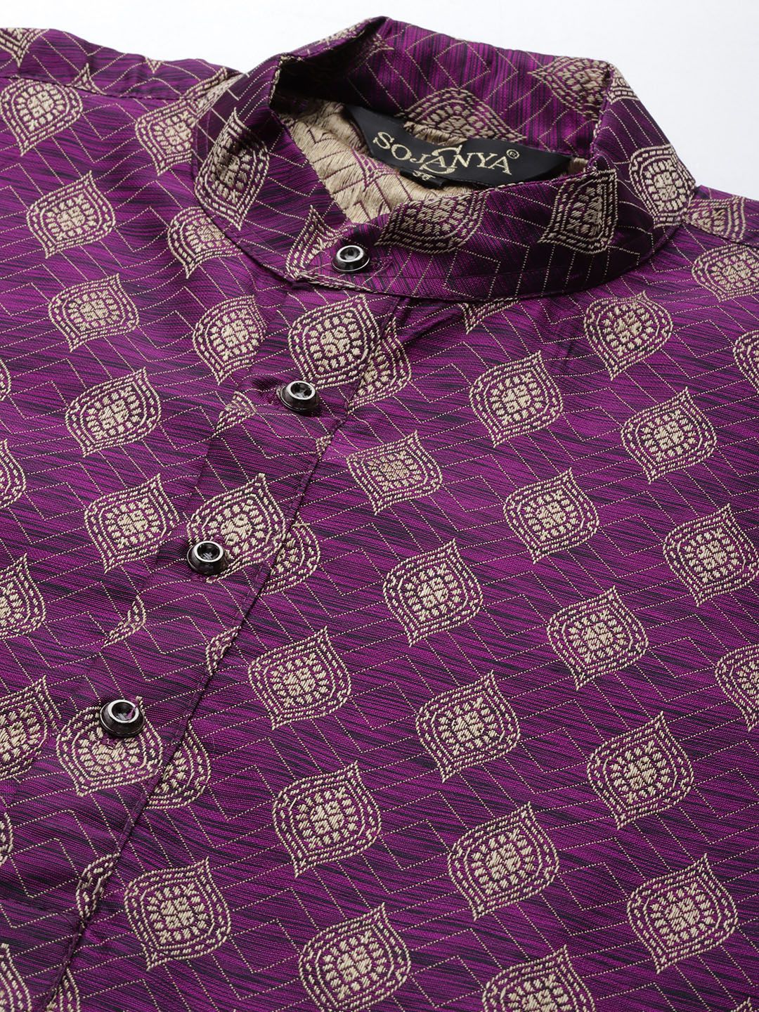 SOJANYA Kurta Tenunan Jacquard Lelaki Ungu & Emas