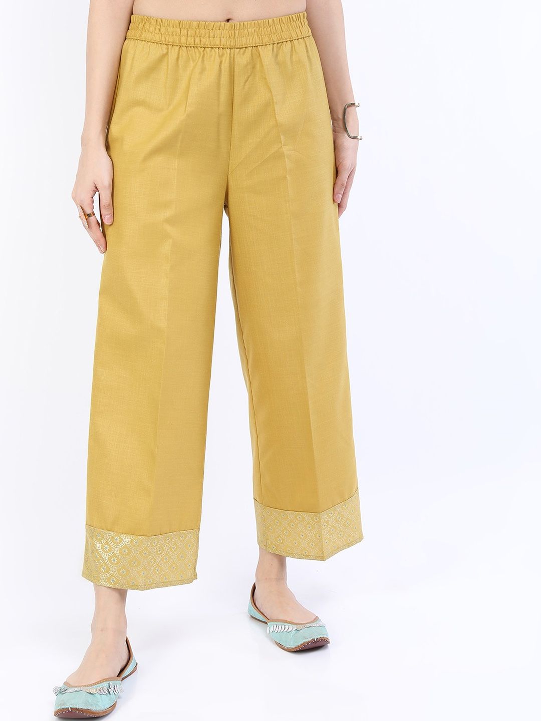 Vishudh Women Yellow Ethnic Motifs Embroidered Kurta with Palazzos & With Dupatta