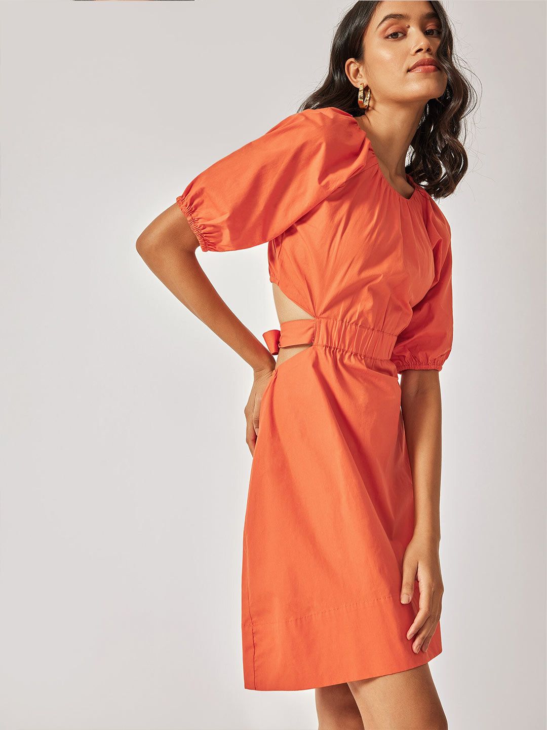 The Label Life Puff Sleeve Cut Out Detailed  A-Line Dress