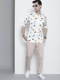 The Indian Garage Co Men White Abstract Printed Casual Shirt