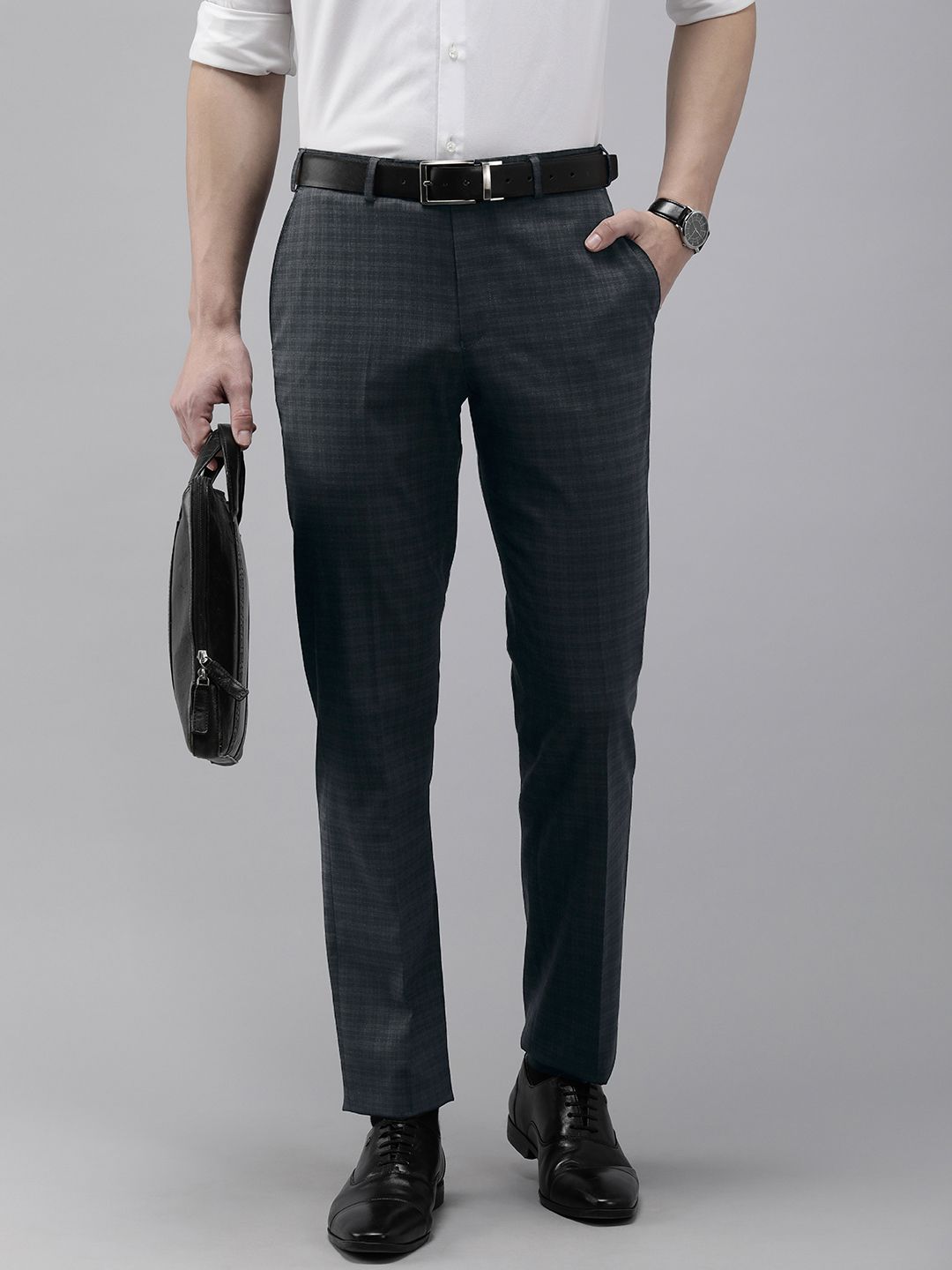 Park Avenue Men Checked Smart Fit Mid-Rise Formal Trousers