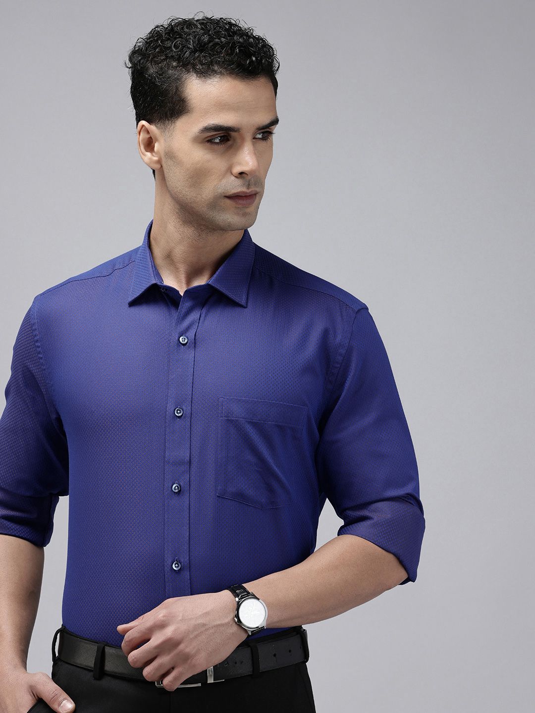 Park Avenue Opaque Self Design Textured Pure Cotton Formal Shirt