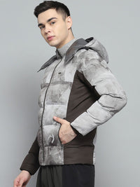 Monte Carlo Men Hooded Abstract Printed Casual Puffer Lightweight Jacket