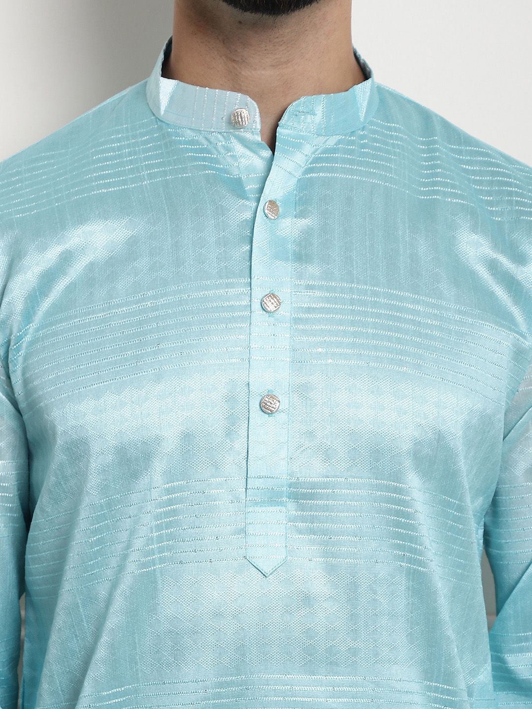 SOJANYA Woven Design Mandarin Collar Silk Cotton Kurta
