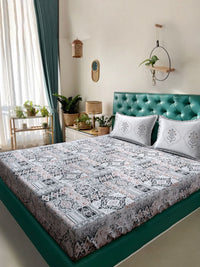 Myntra Elegant Homes White Ethnic Motifs 400 TC Cotton Super King Bedsheet Set 2.70 m x 2.70 m