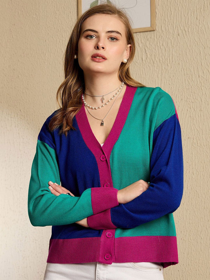 Berrylush Women Colourblocked Cardigan