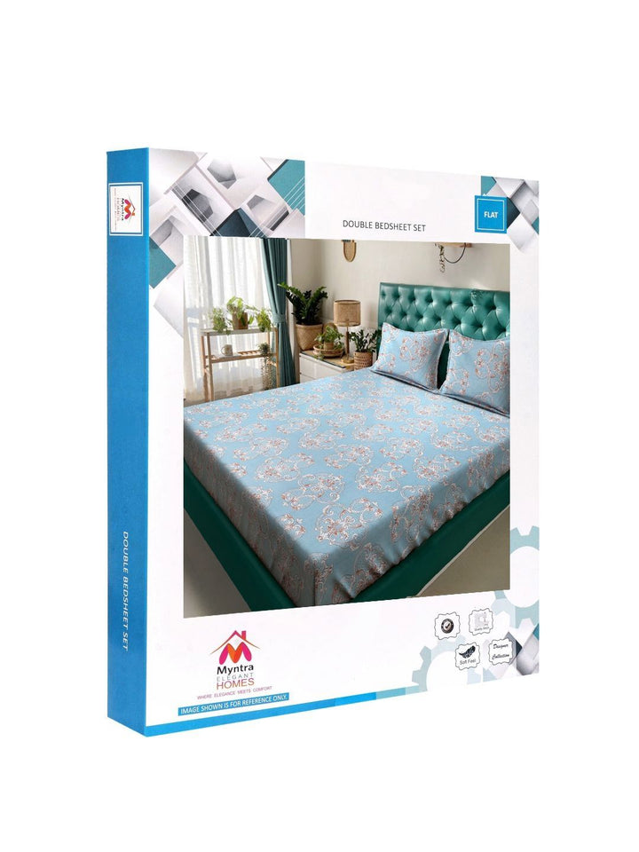 Myntra Elegant Homes Blue & White Printed 300 TC King Bedsheet Set 2.50 m x 2.25 m